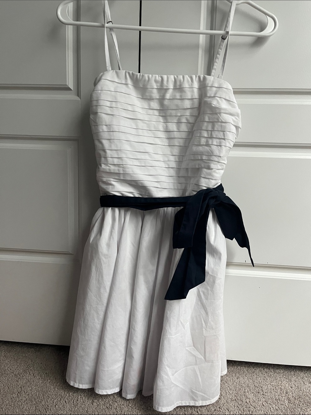 Hollister White Spaghetti-Strap Dress with Navy Waist Sash